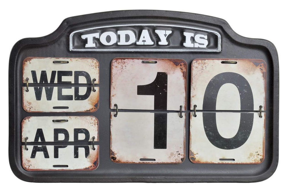 CALENDAR METAL 42X3,5X27 AGED BLACK               
